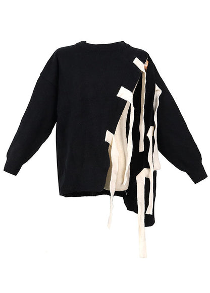Damens Asymmetriska Tröja med Patchwork Design 4