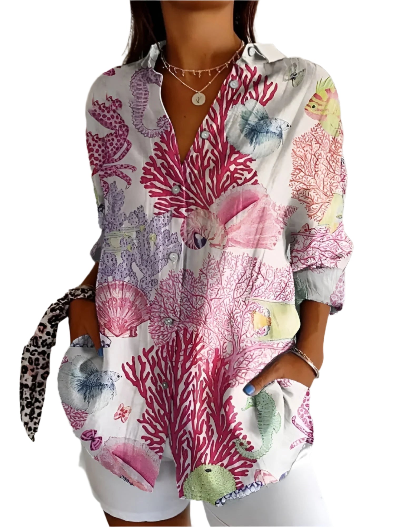 Damens Blommig Skjorta Knapp-up Flödande Stil 0