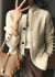 Damens Cardigan i Beige med Ståkrage och Knappdesign 3