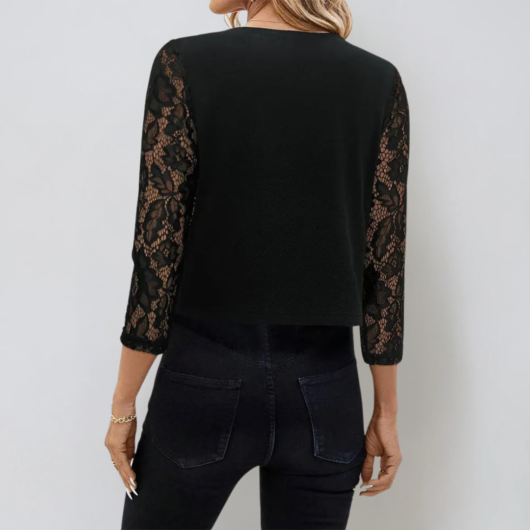 Damens Cardigan med Spetsärmar och Öppen Framsida 1