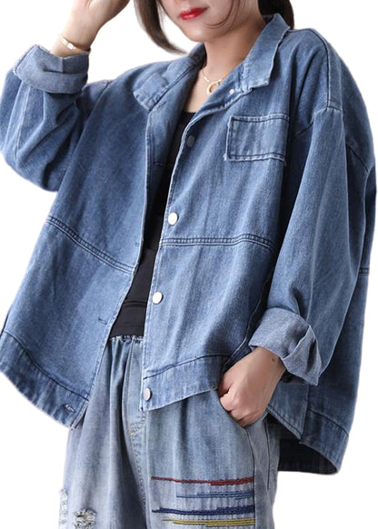 Damens Casual Denimjacka med Ståkrage 0