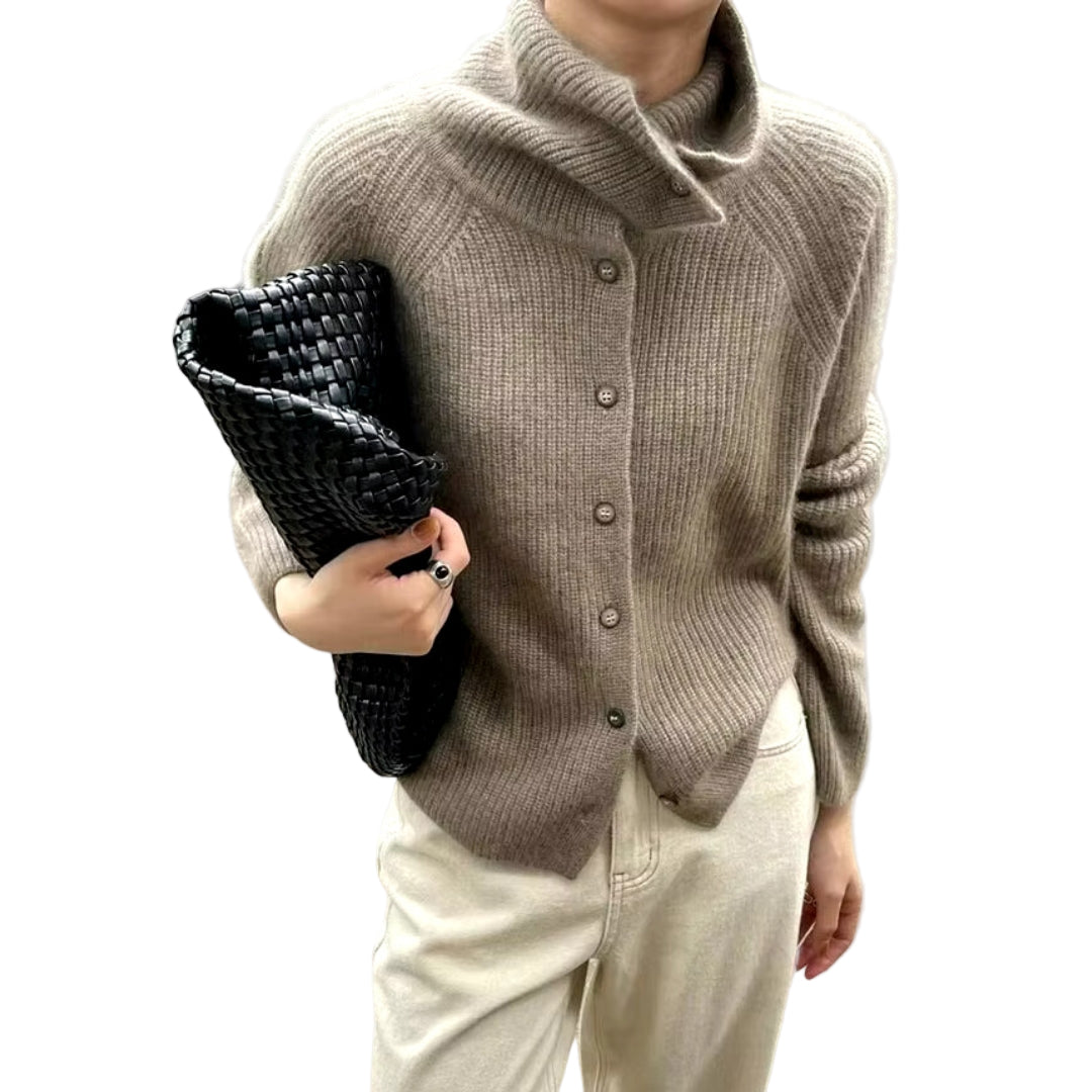 Damens Chunky Cardigan med Hög Krage 0