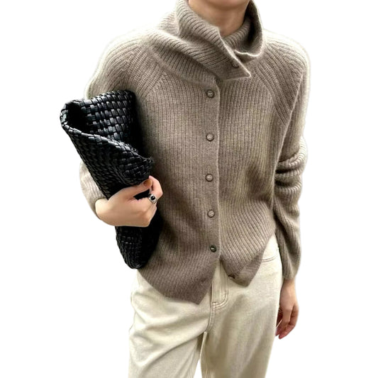 Damens Chunky Cardigan med Hög Krage 0