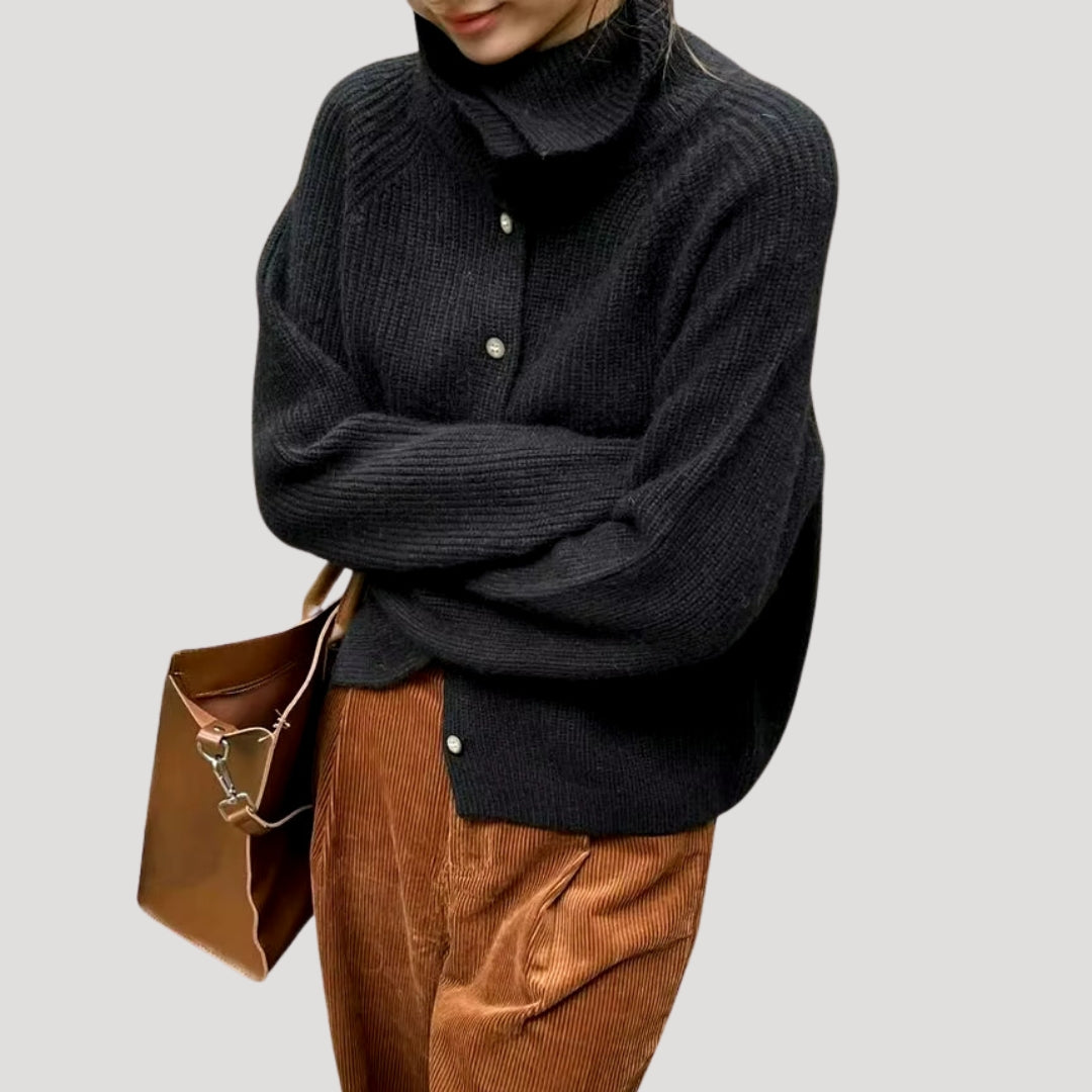 Damens Chunky Cardigan med Hög Krage 2