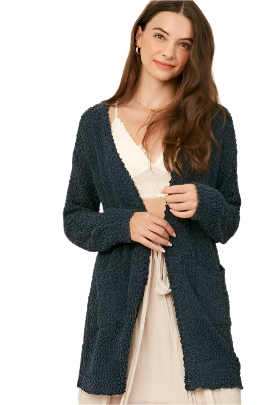 Damens Chunky Öppen Cardigan i Mjuk Grön 0