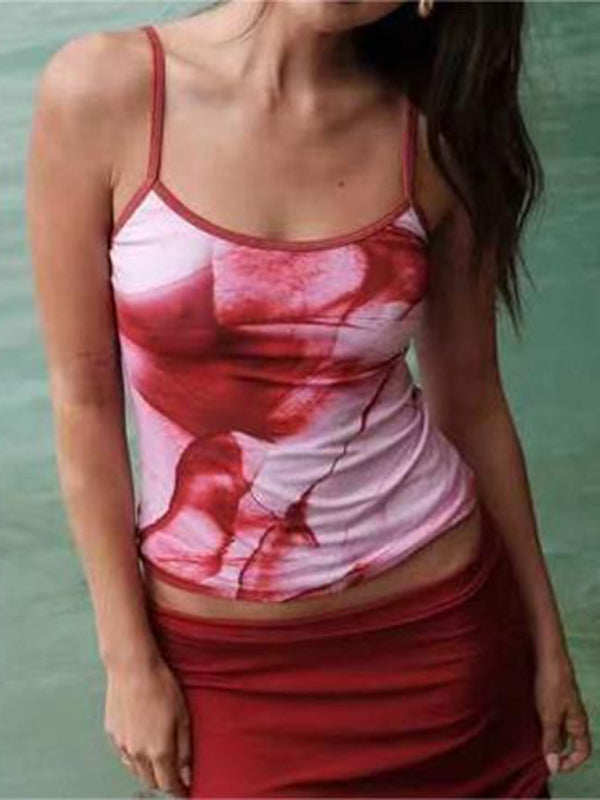 Damens Crop Top Blommig Tryck Rygglös Spagettiband 1