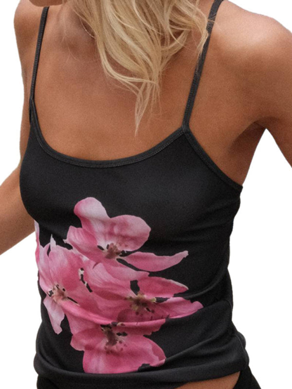 Damens Crop Top Blommig Tryck Rygglös Spagettiband 5