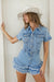 Damens Denim Romper Med Knappar och Fransad Kant 7