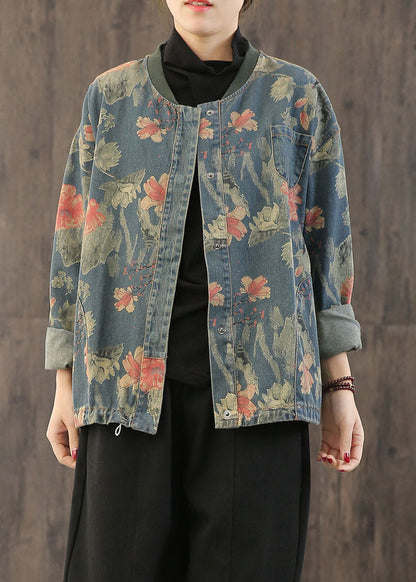 Damens Denimjacka Retrotryck Knappar Lösa Detaljer 1