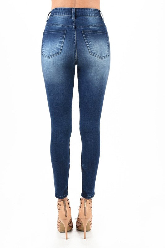 Damens Högmidjade Skinny Jeans Moto Denim 3