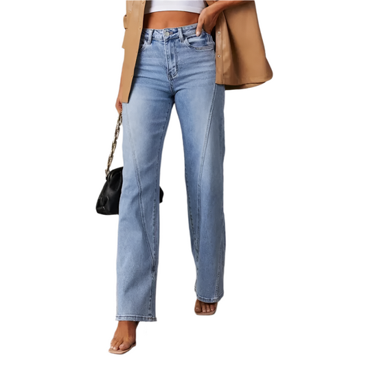 Damens Högmidjade Vida Jeans i Denim 0