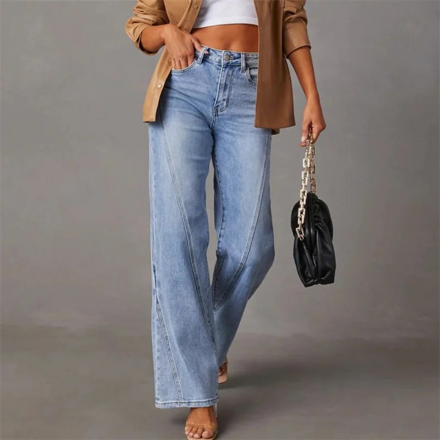 Damens Högmidjade Vida Jeans i Denim 1