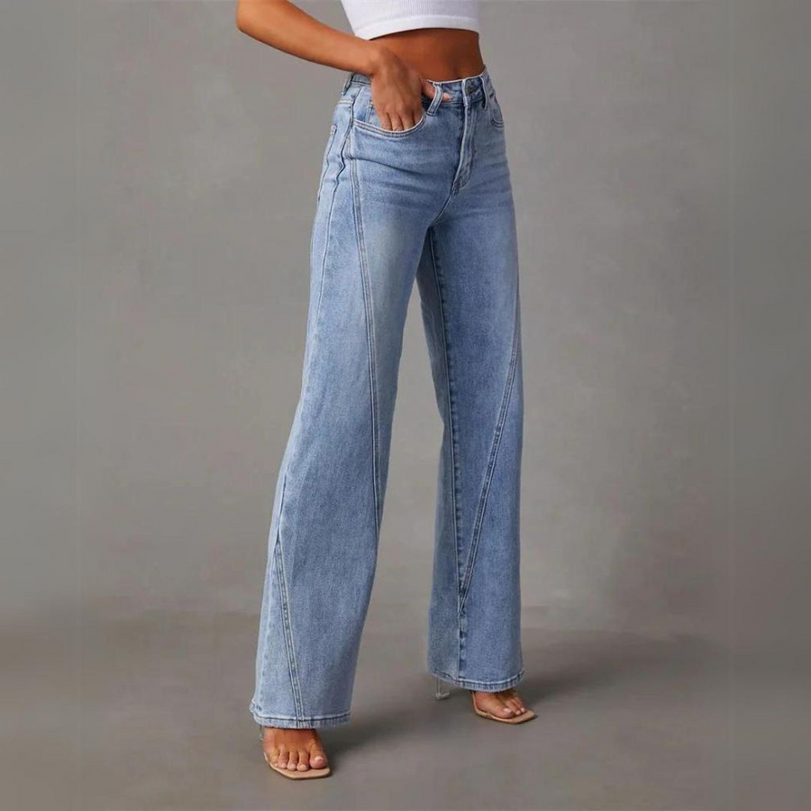 Damens Högmidjade Vida Jeans i Denim 2