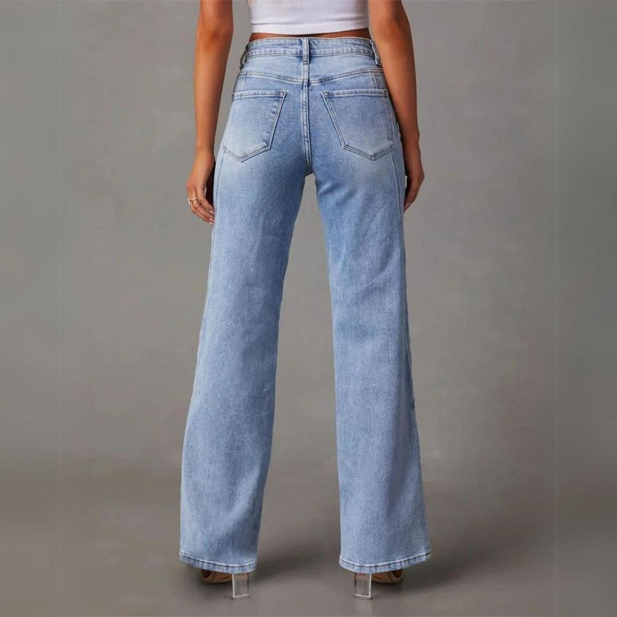 Damens Högmidjade Vida Jeans i Denim 3