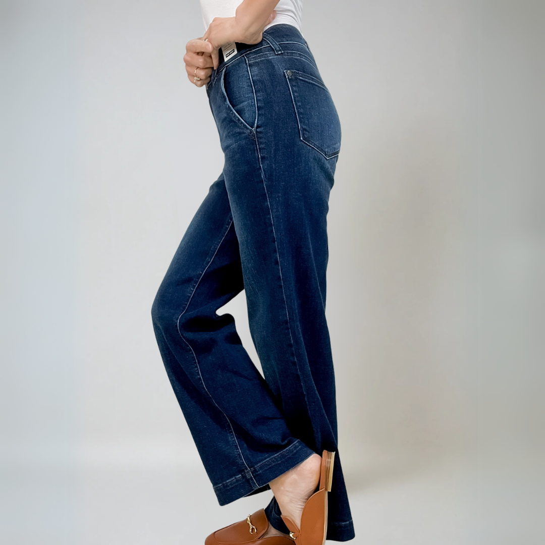 Damens Högmidjade Vida Jeans i Premium Denim 1