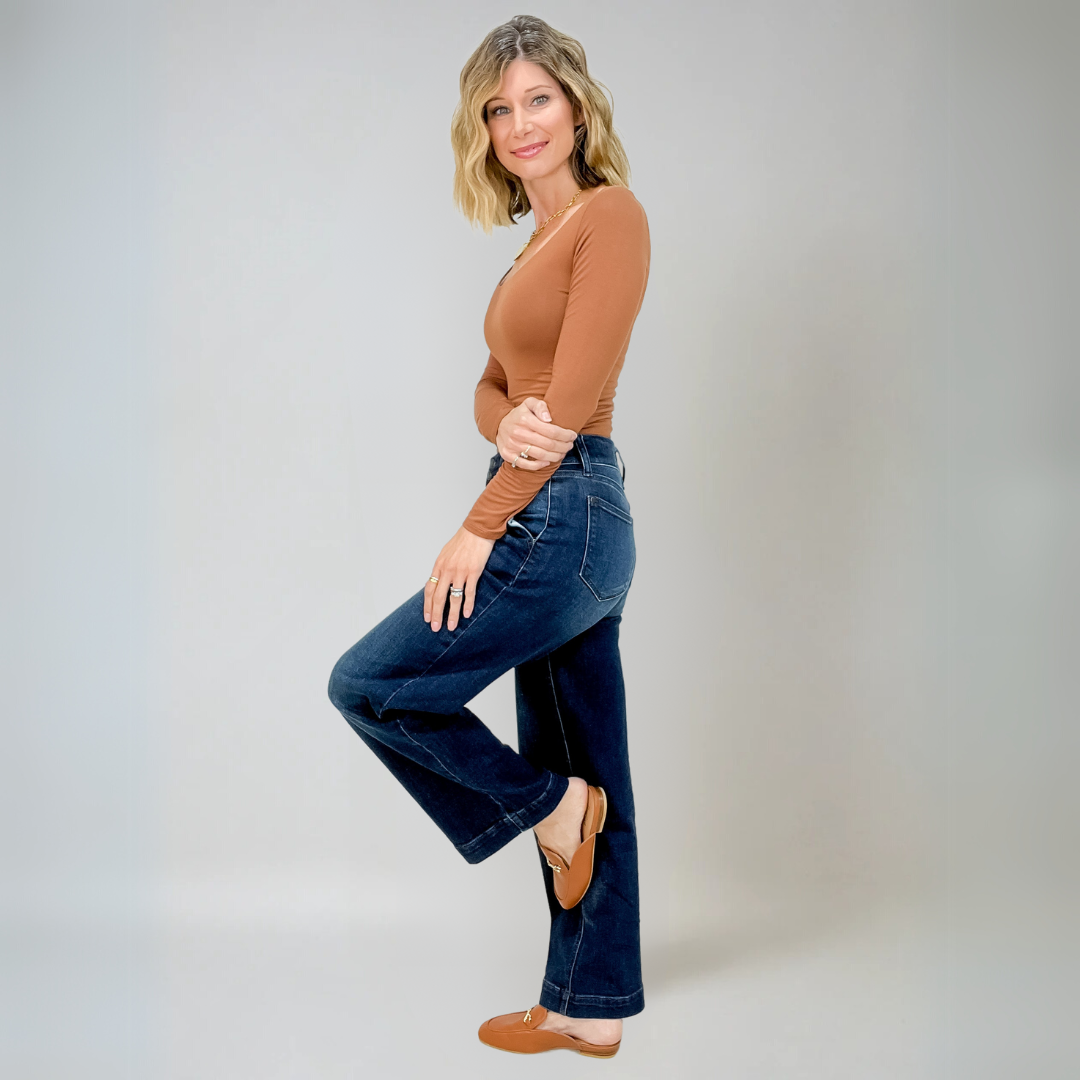 Damens Högmidjade Vida Jeans i Premium Denim 3