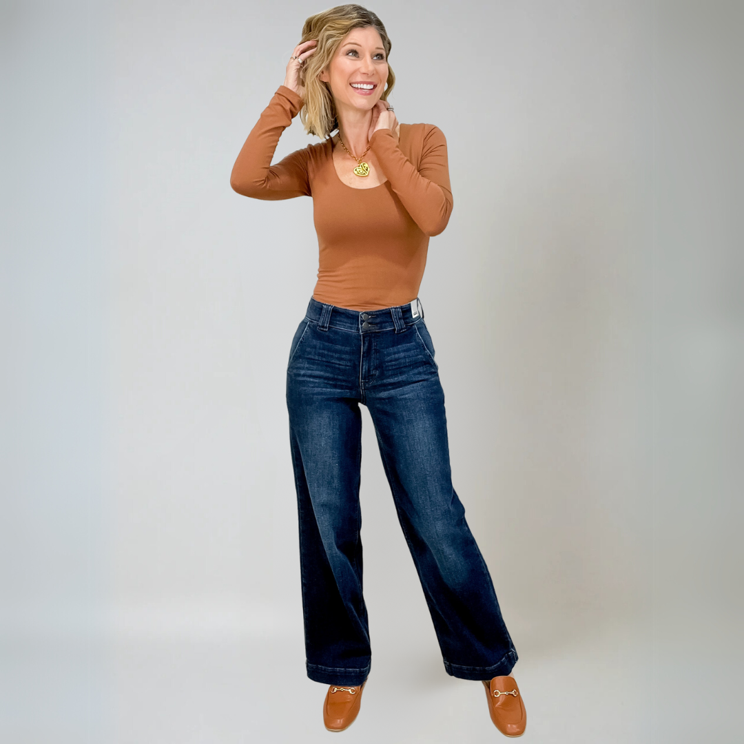 Damens Högmidjade Vida Jeans i Premium Denim 4