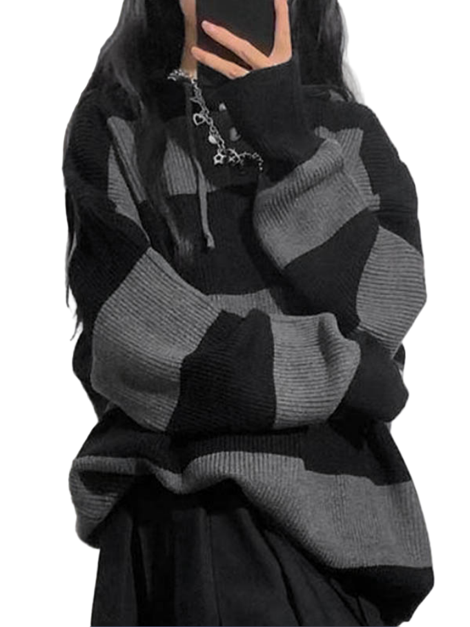 Damens Huvtröja med Randig Design i Baggy Stil 0