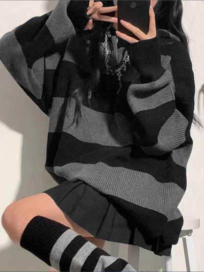 Damens Huvtröja med Randig Design i Baggy Stil 1