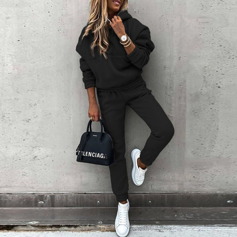 Damens Joggingpak Oversized Hoodie Mjuk Blandning av Tyg Tapered Byxor 3