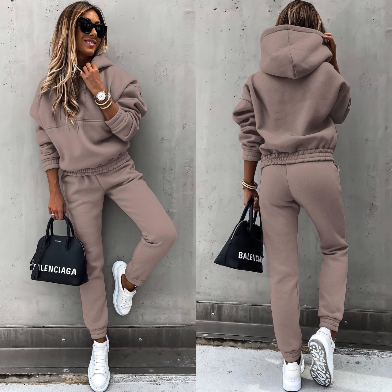Damens Joggingpak Oversized Hoodie Mjuk Blandning av Tyg Tapered Byxor 5