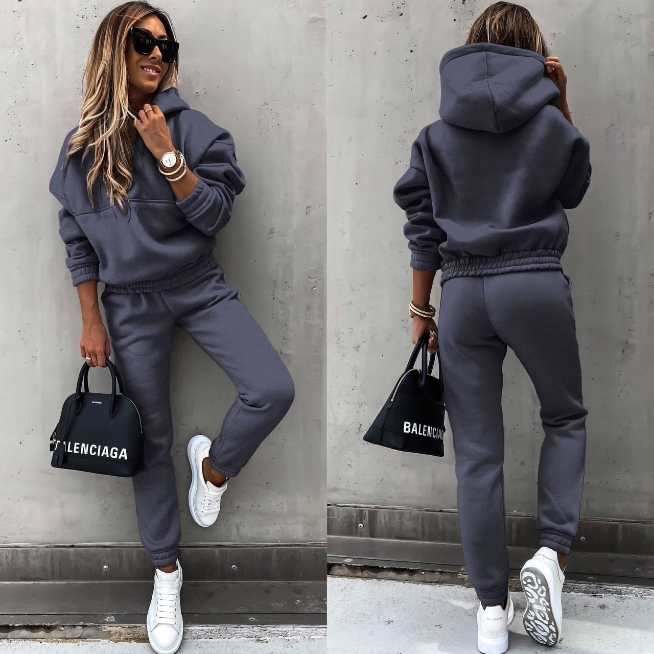 Damens Joggingpak Oversized Hoodie Mjuk Blandning av Tyg Tapered Byxor 7