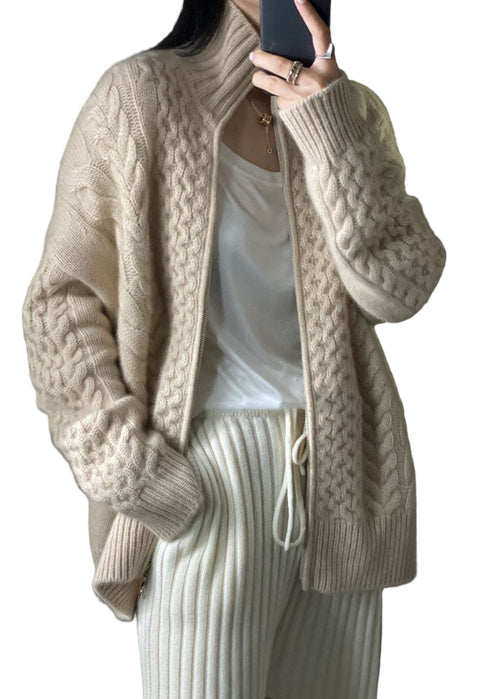 Damens Kappa i Beige med Dragkedja och Stickad Design 0