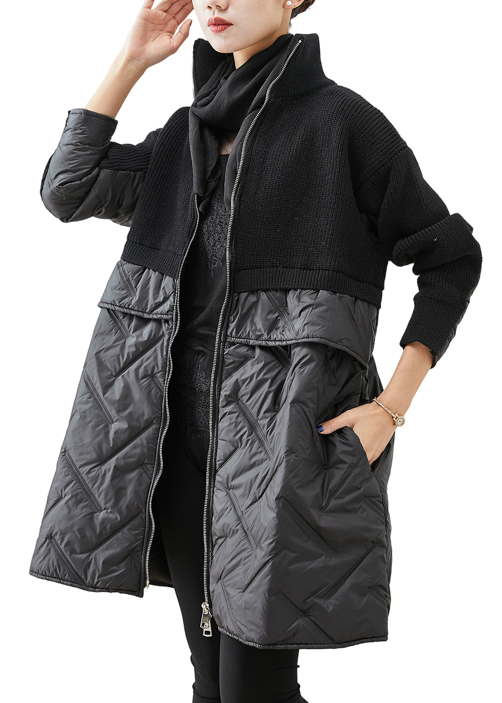 Damens Kappa med Dragkedja och Patchwork 0