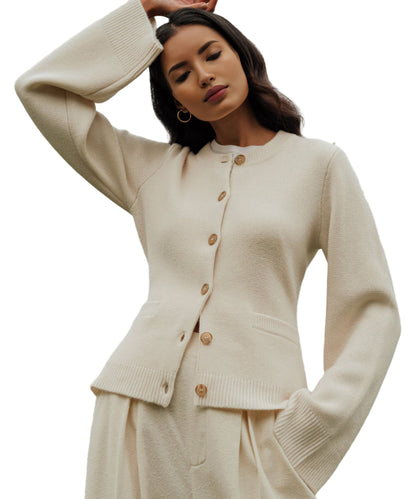 Damens Kashmir Cardigan med Knappar 0