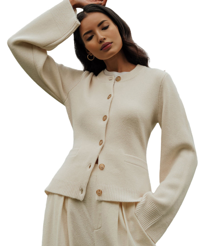 Damens Kashmir Cardigan med Knappar 0