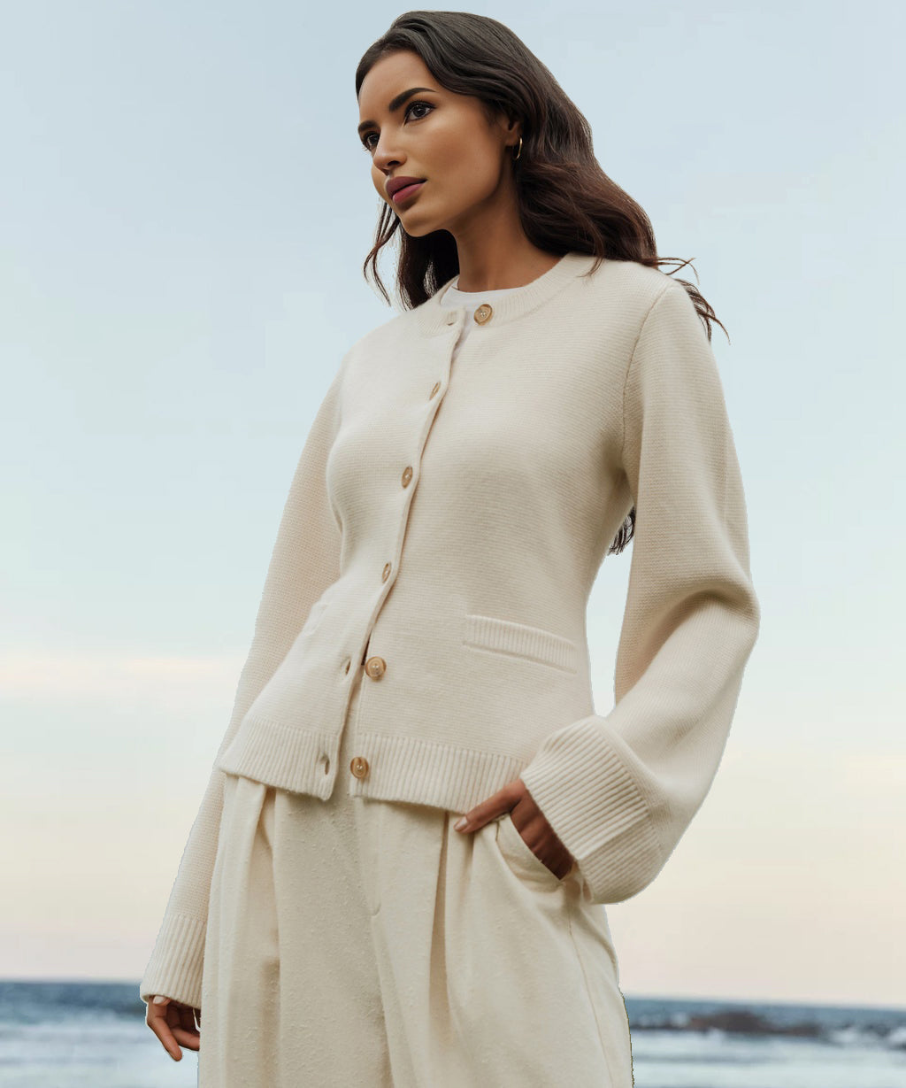 Damens Kashmir Cardigan med Knappar 1