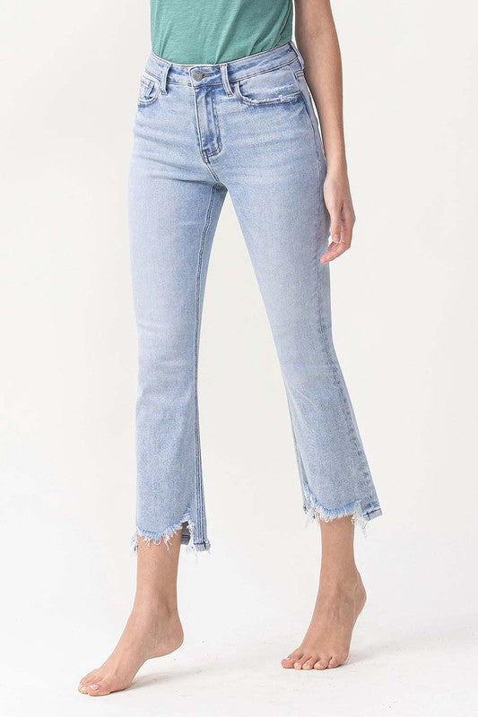 Damens Kick Flare Jeans Hög Midja Ljus Denim 2