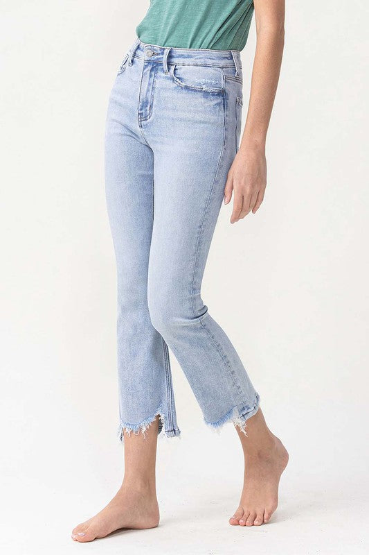 Damens Kick Flare Jeans Hög Midja Ljus Denim 3
