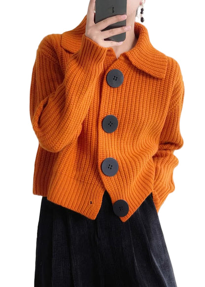 Damens Knitted Cardigan med Peter Pan Krage 0