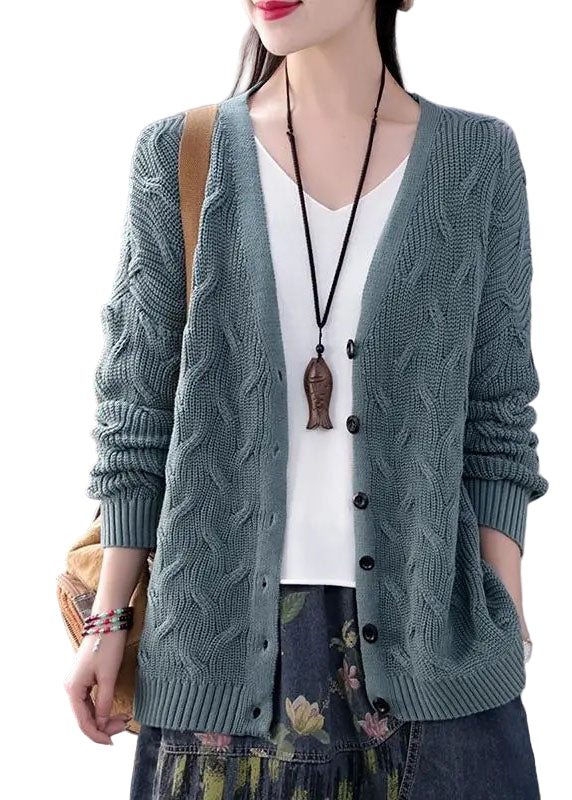 Damens Knitted Sweater Coat med V-ringning och Knappar 0