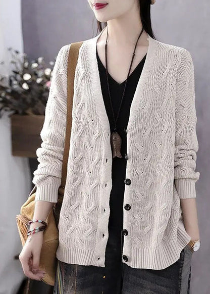 Damens Knitted Sweater Coat med V-ringning och Knappar 1