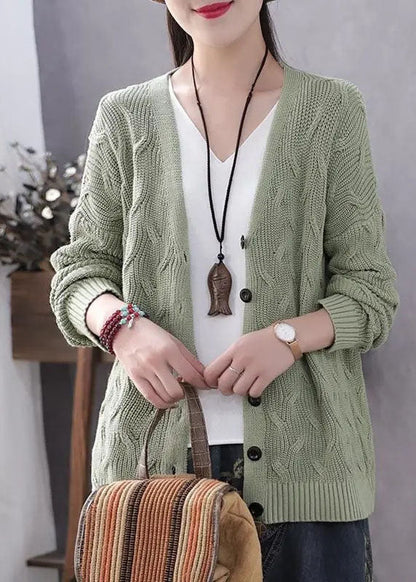 Damens Knitted Sweater Coat med V-ringning och Knappar 2