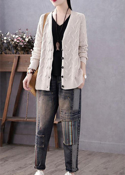 Damens Knitted Sweater Coat med V-ringning och Knappar 3