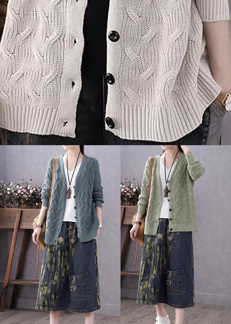 Damens Knitted Sweater Coat med V-ringning och Knappar 4