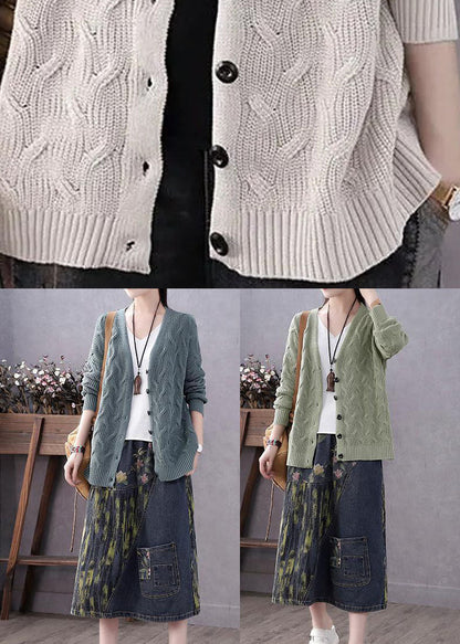 Damens Knitted Sweater Coat med V-ringning och Knappar 4