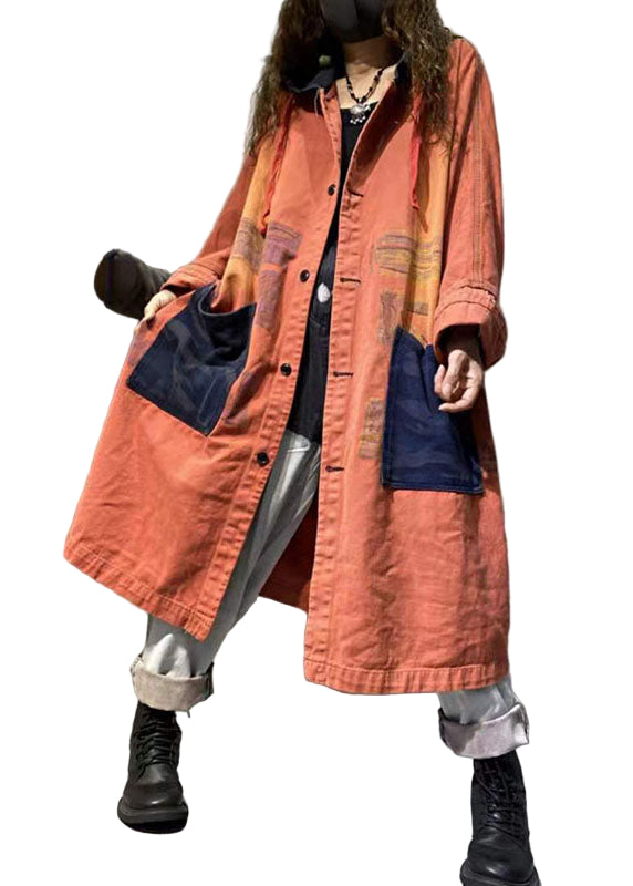 Damens Långa Denimjacka med Knapp och Fickor 0