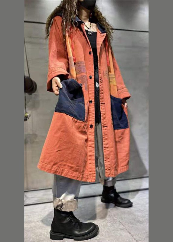 Damens Långa Denimjacka med Knapp och Fickor 2