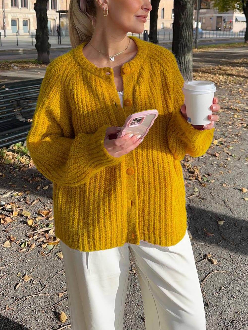 Damens Långärmad Cardigan i Avslappnad Stil 3