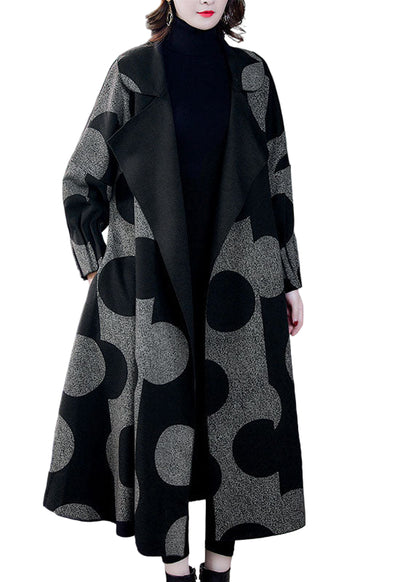 Damens Långärmad Kappa med Prickigt Mönster och Patchwork 0