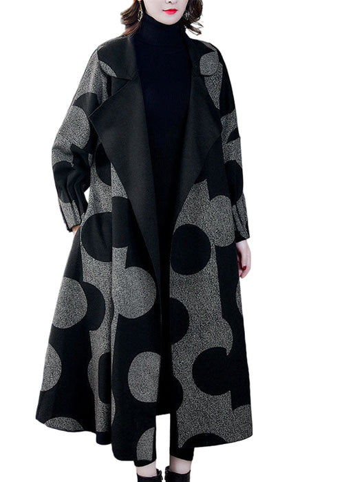 Damens Långärmad Kappa med Prickigt Mönster och Patchwork 0
