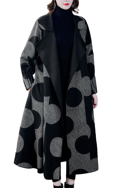 Damens Långärmad Kappa med Prickigt Mönster och Patchwork 0