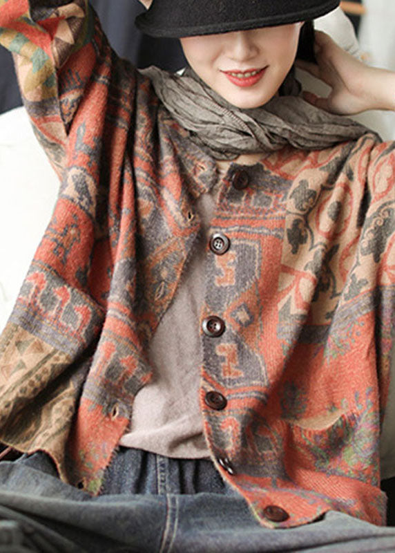 Damens Lösa Stickade Kavaj med Knapp och Fickor 1