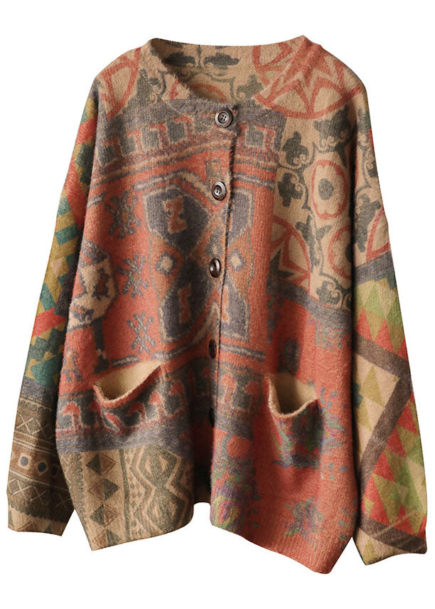 Damens Lösa Stickade Kavaj med Knapp och Fickor 4