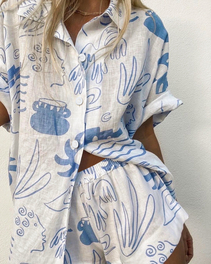 Damens Matching Set Oversized Skjorta och Avslappnade Shorts 2