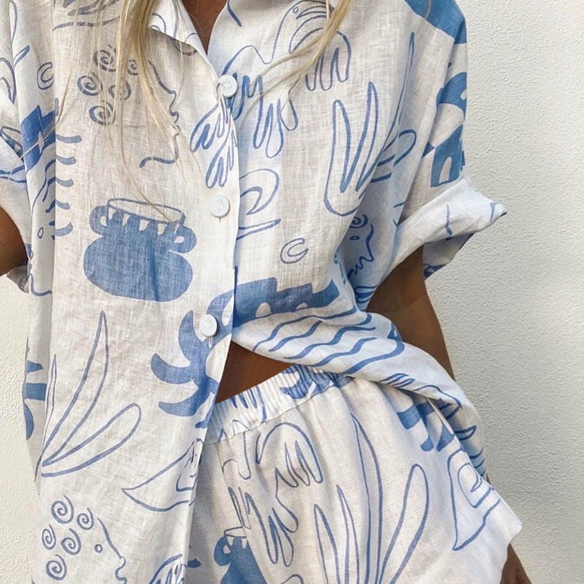 Damens Matching Set Oversized Skjorta och Avslappnade Shorts 8